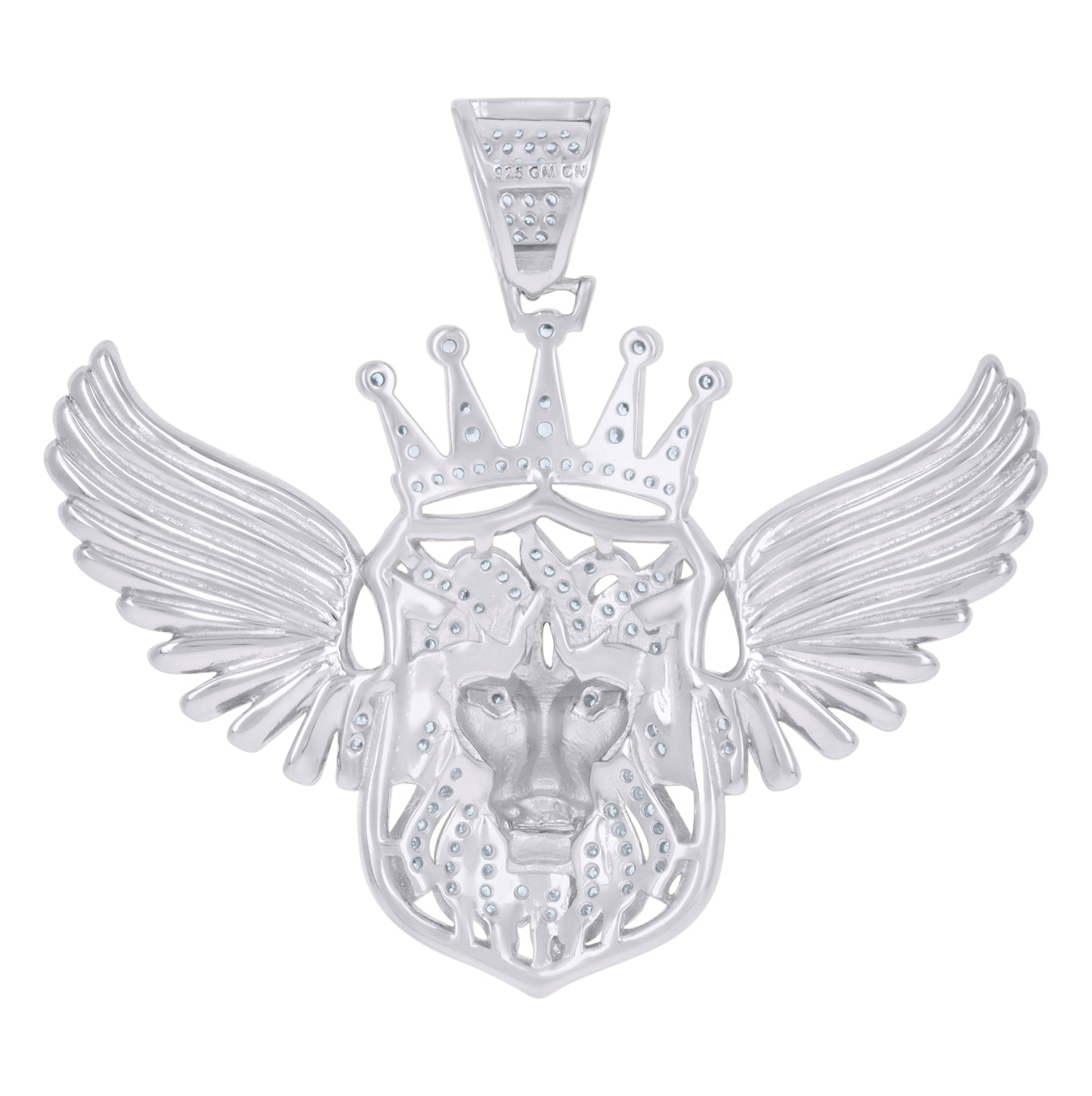 Sterling Silver Mens Cubic-Zirconia Leo/Lion Animal Zodiac Sign/Wildlife Charm Pendant