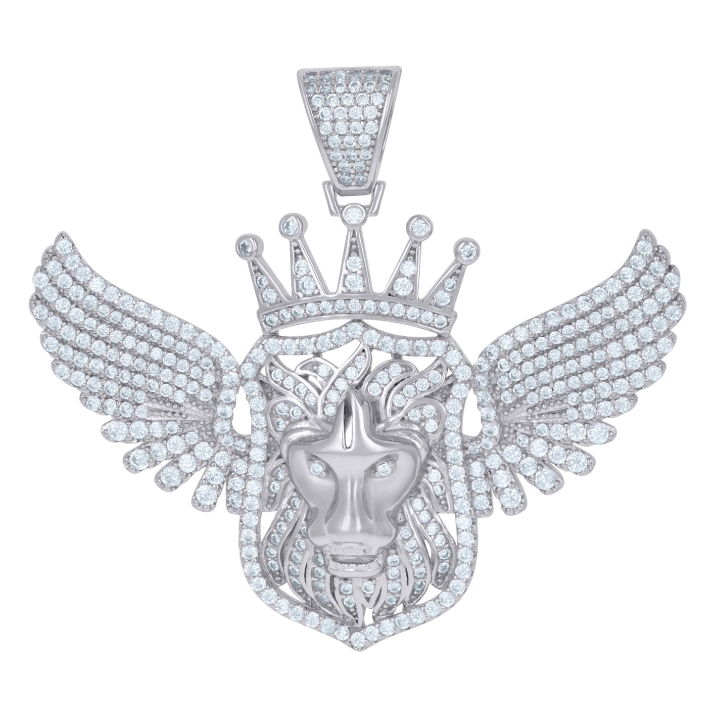Sterling Silver Mens Cubic-Zirconia Leo/Lion Animal Zodiac Sign/Wildlife Charm Pendant