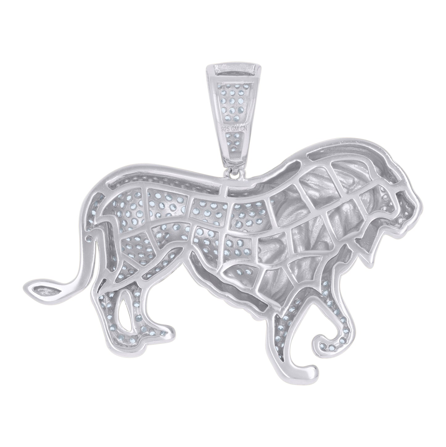 Sterling Silver Mens Blue Cubic-Zirconia Lion Animal Wildlife Charm Pendant