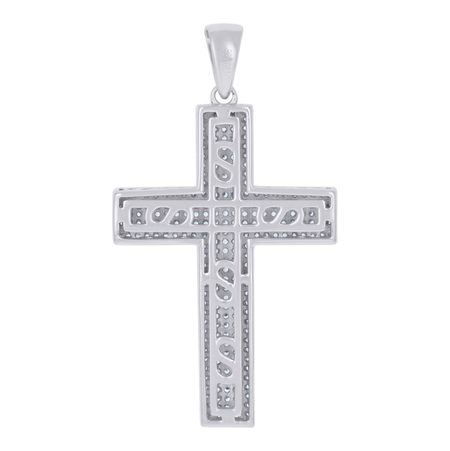 Sterling Silver Mens Cubic-Zirconia Cross Religious Charm Pendant