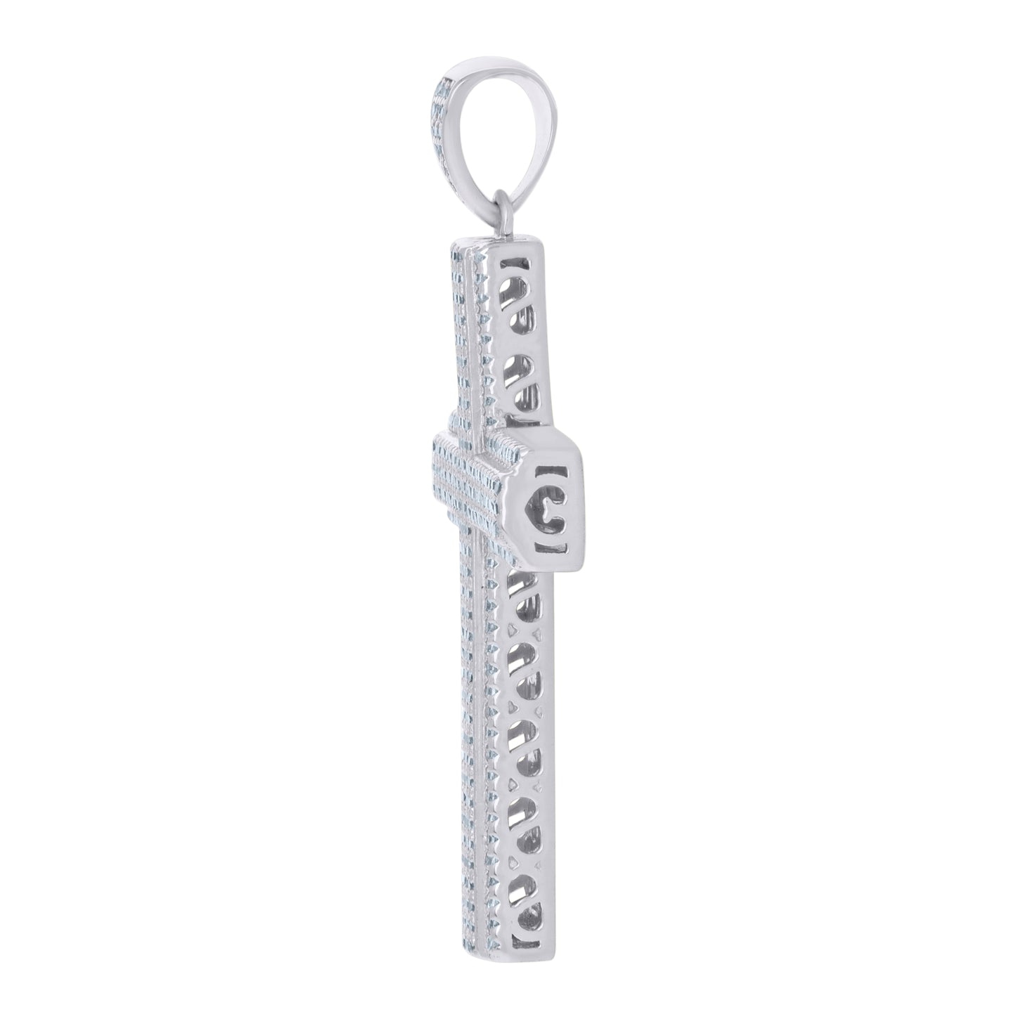 Sterling Silver Mens Cubic-Zirconia Cross Religious Charm Pendant