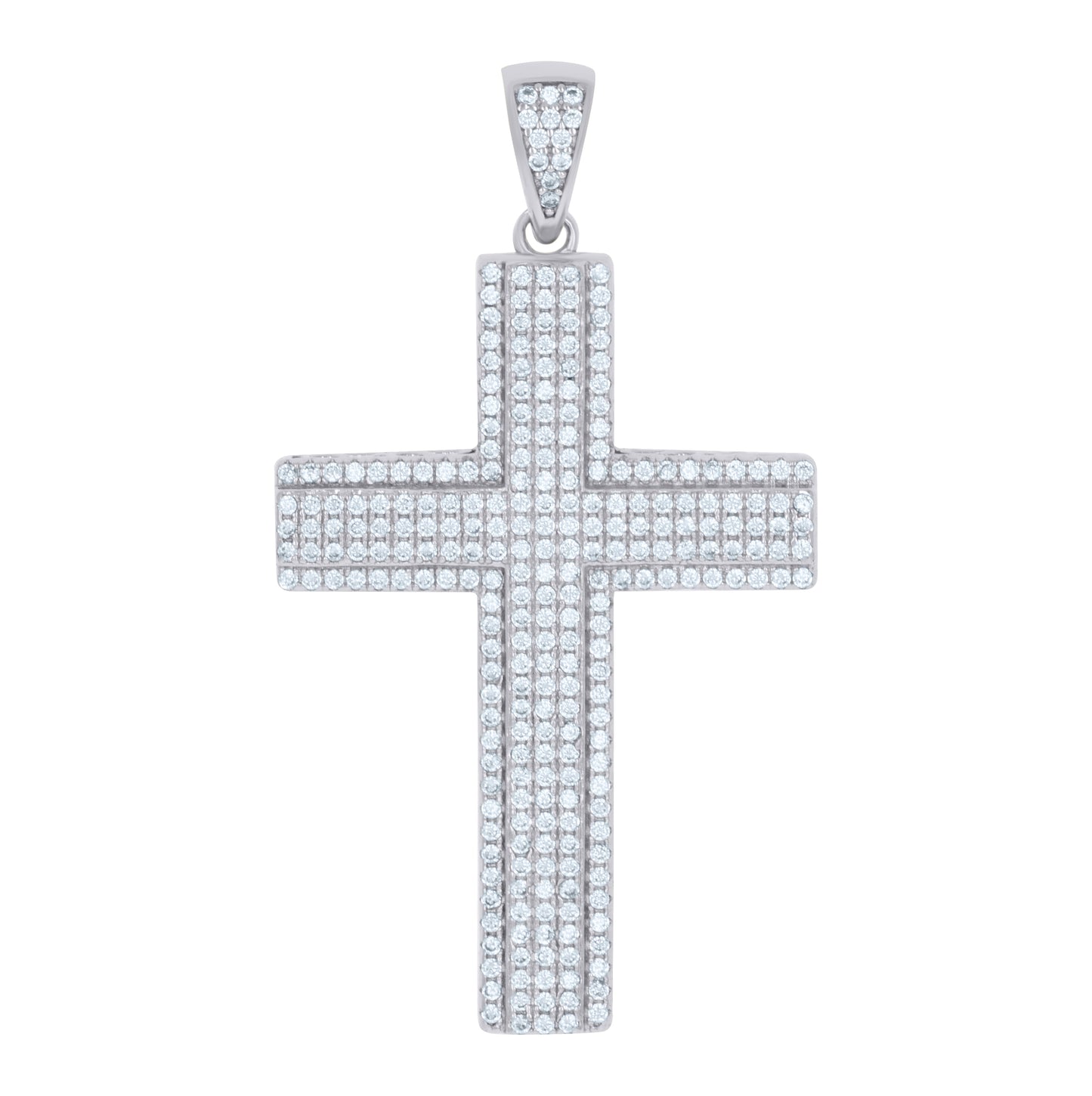 Sterling Silver Mens Cubic-Zirconia Cross Religious Charm Pendant