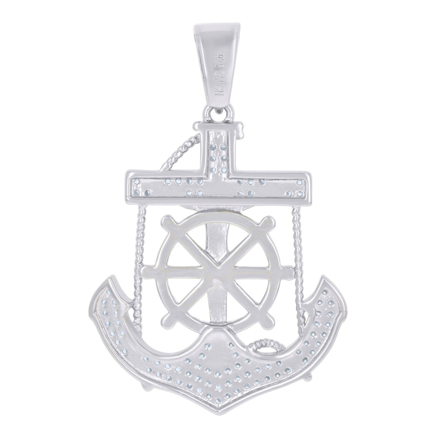 Sterling Silver Mens Cubic-Zirconia Anchor Crucifix Religious Charm Pendant