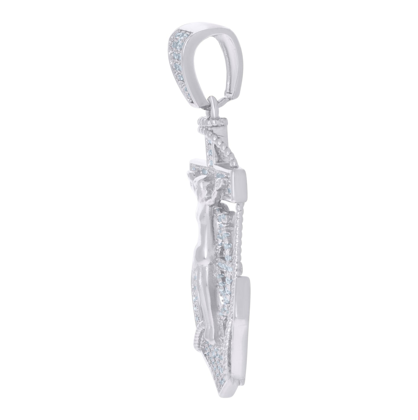 Sterling Silver Mens Cubic-Zirconia Anchor Crucifix Religious Charm Pendant