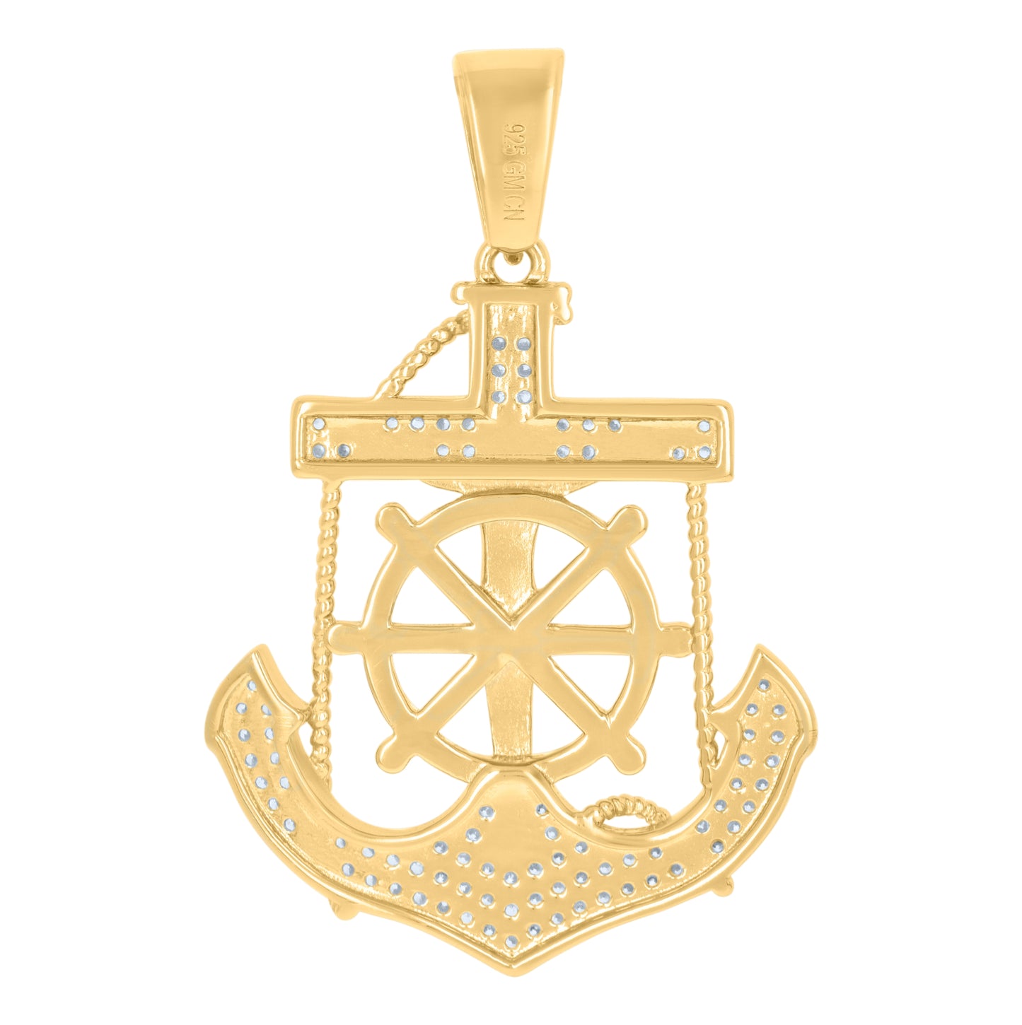Sterling Silver Mens Cubic-Zirconia Anchor Crucifix Religious Charm Pendant