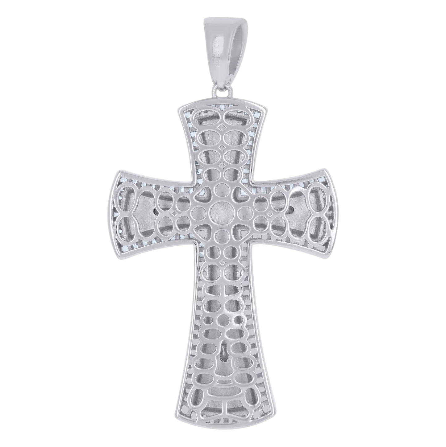 Sterling Silver Mens Baguette Cubic-Zirconia Crucifix Cross Religious Charm Pendant