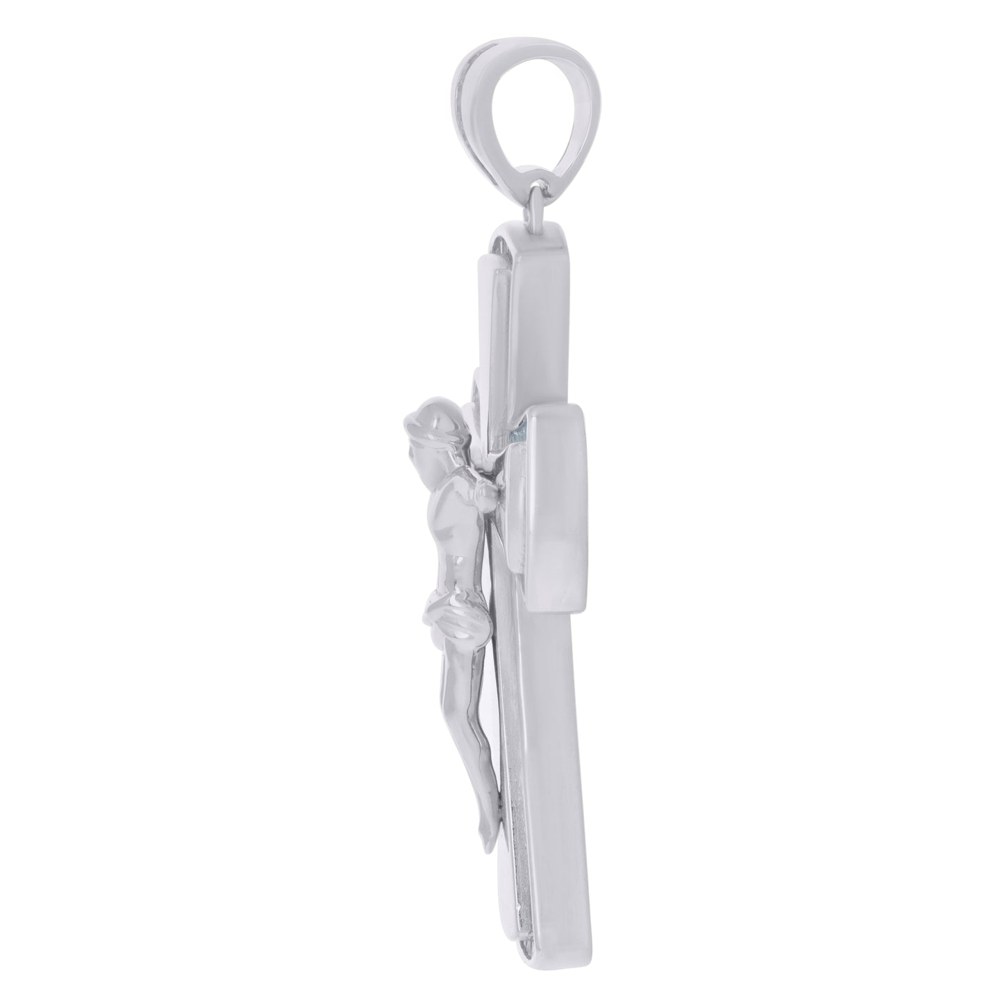 Sterling Silver Mens Baguette Cubic-Zirconia Crucifix Cross Religious Charm Pendant