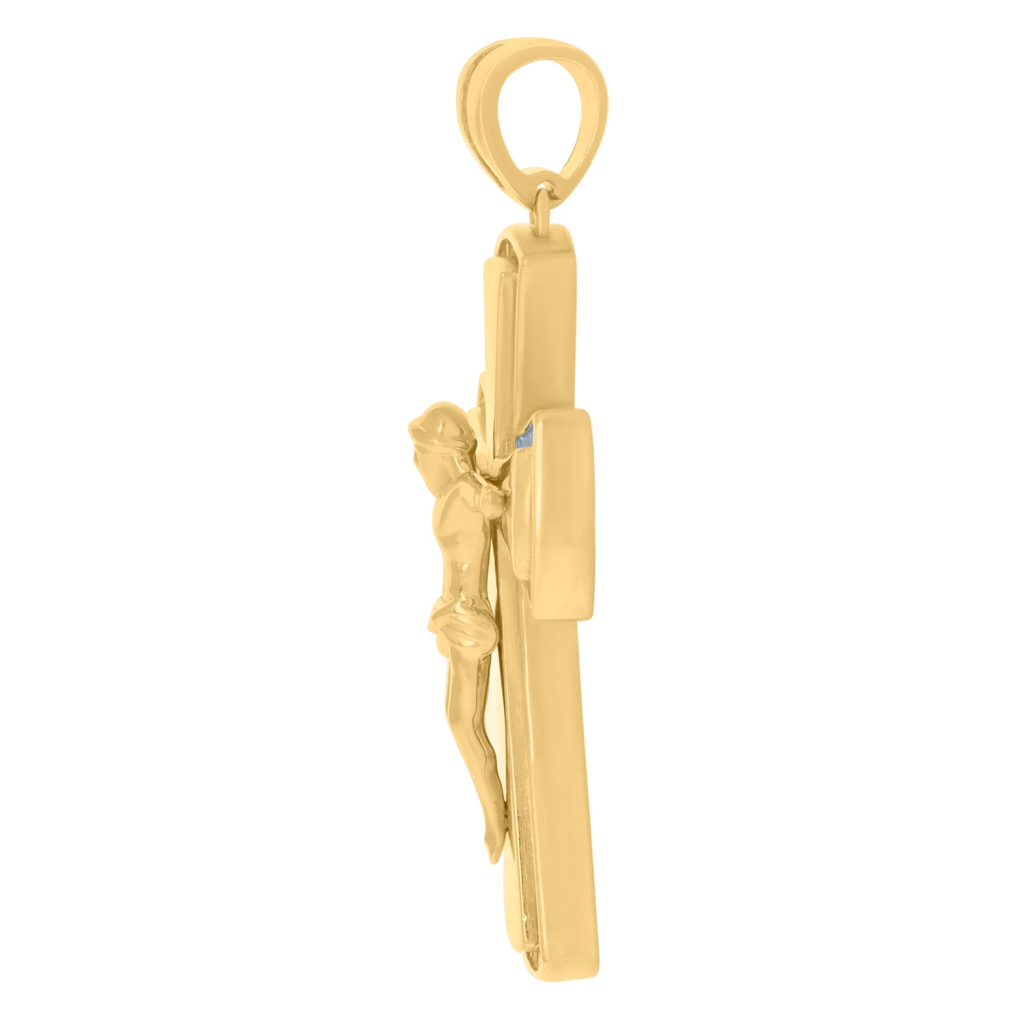 Sterling Silver Mens Baguette Cubic-Zirconia Crucifix Cross Religious Charm Pendant