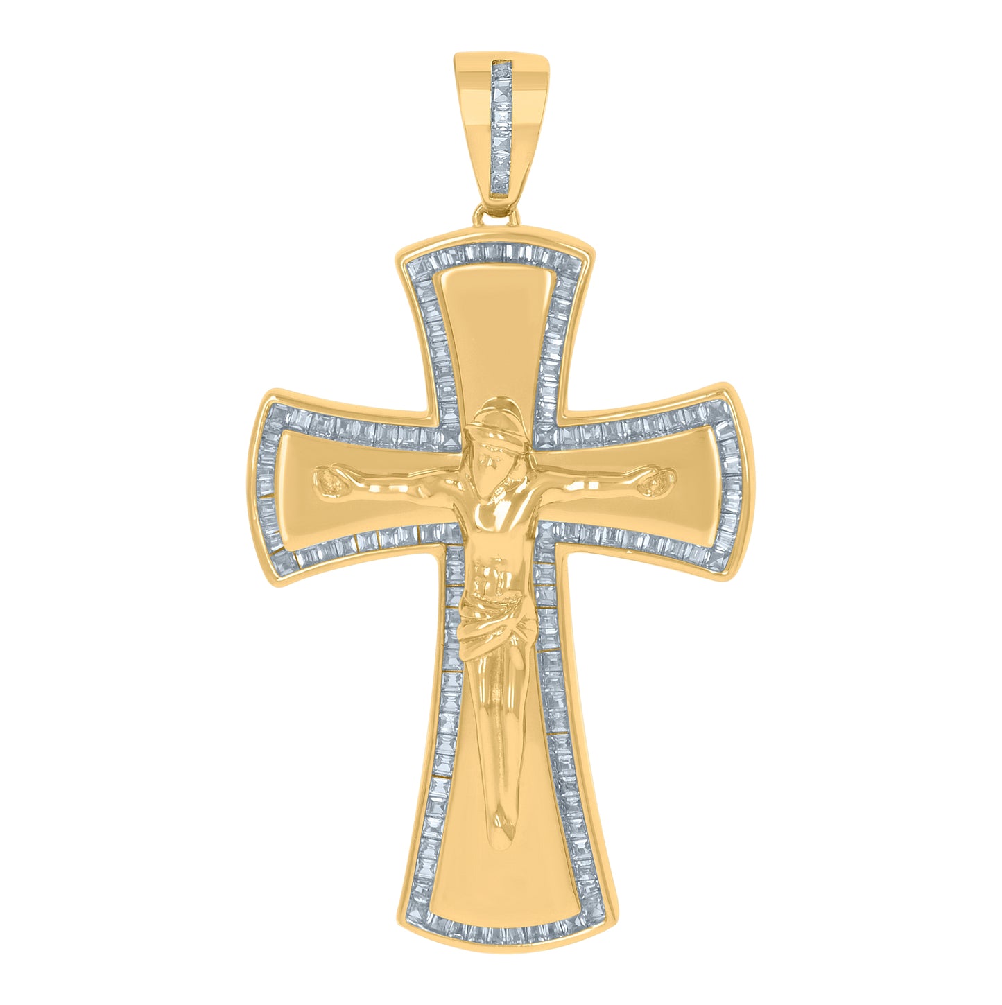 Sterling Silver Mens Baguette Cubic-Zirconia Crucifix Cross Religious Charm Pendant