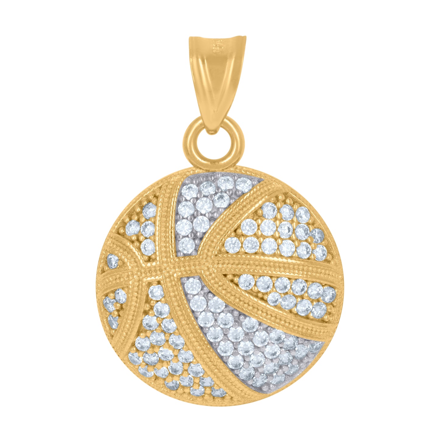 14K Two-Tone Gold Mens Cubic-Zirconia Basketball Sports Charm Pendant