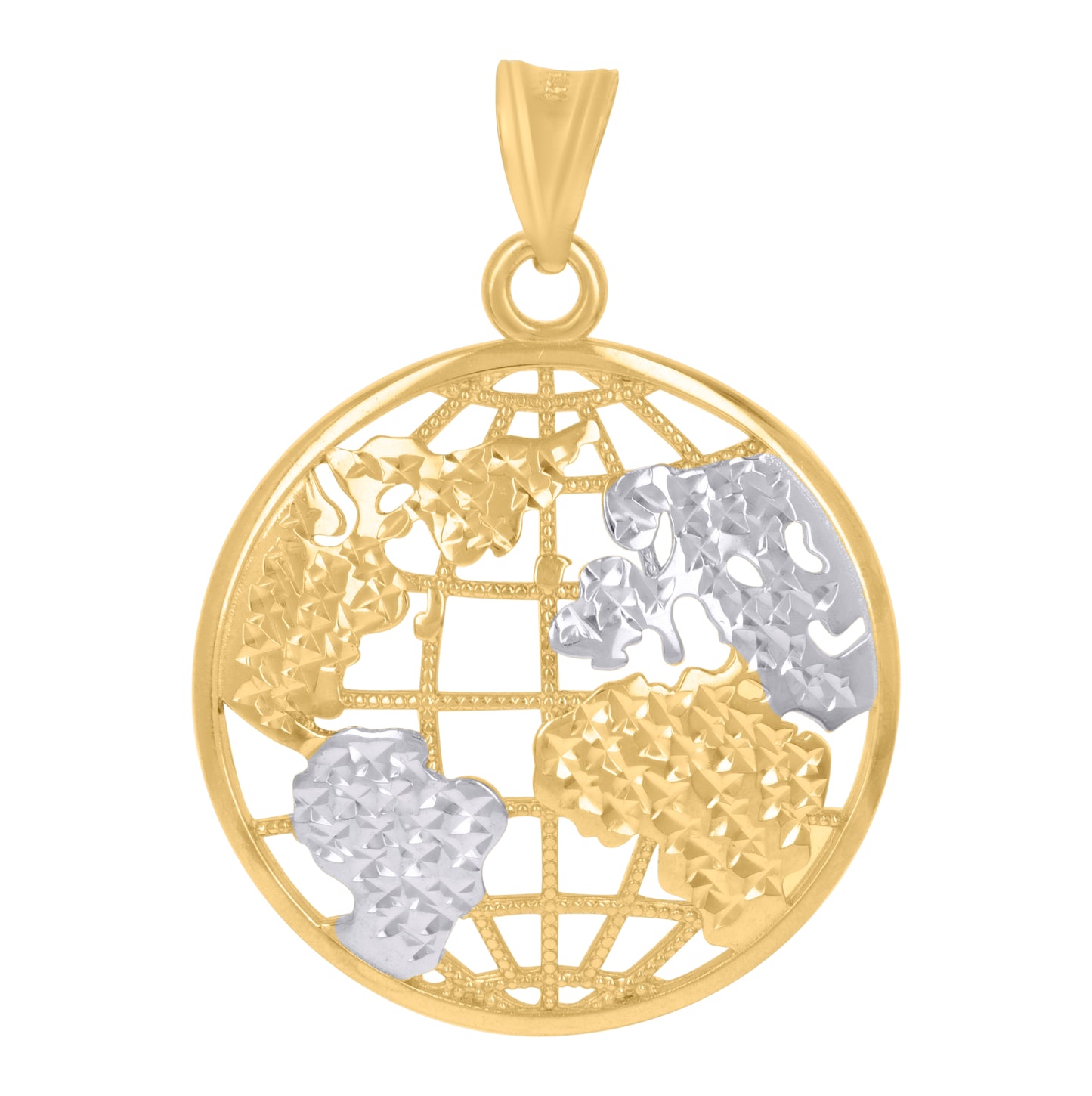 14K Two-Tone Gold Mens World Map Globe Charm Pendant