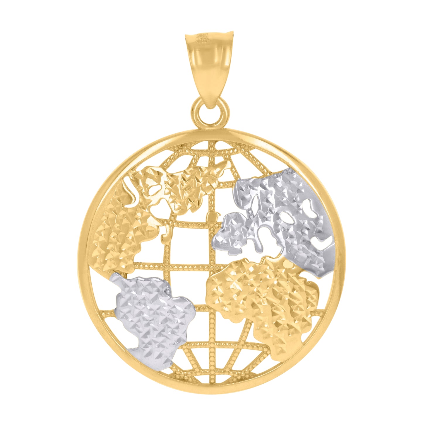 14K Two-Tone Gold Mens World Map Globe Charm Pendant