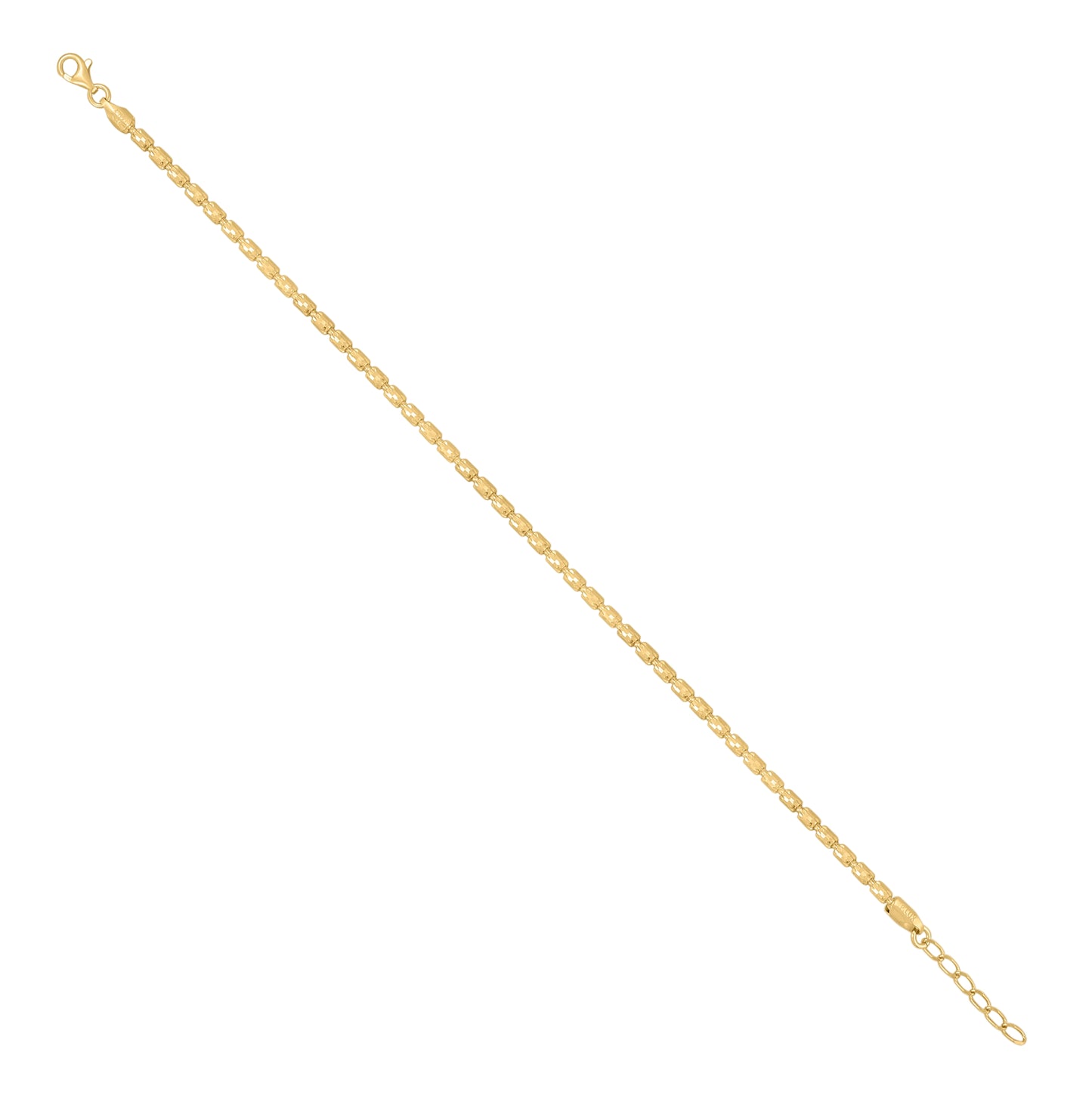 Sterling Silver Yellow-Tone Womens Crystal-Cut Barrel Chain Anklet 3 mm Size 10 Inches