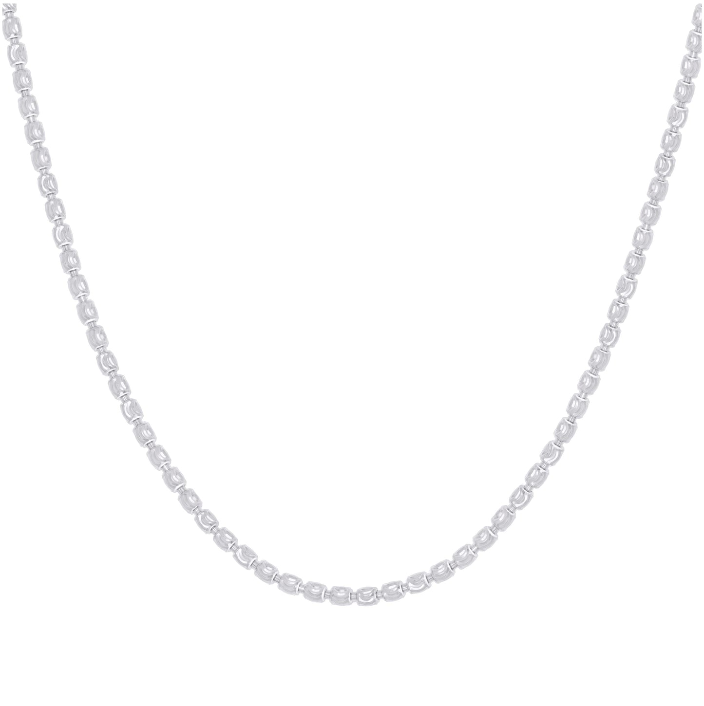 Sterling Silver Rhodium Plated Womens Barrel Moon-Cut Chain Anklet 3 mm Size 10 Inches