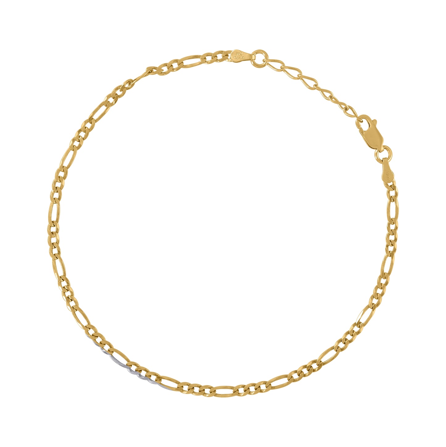 Sterling Silver Yellow-Tone Womens Plain Figaro Chain Anklet 3 mm Size 10 Inches
