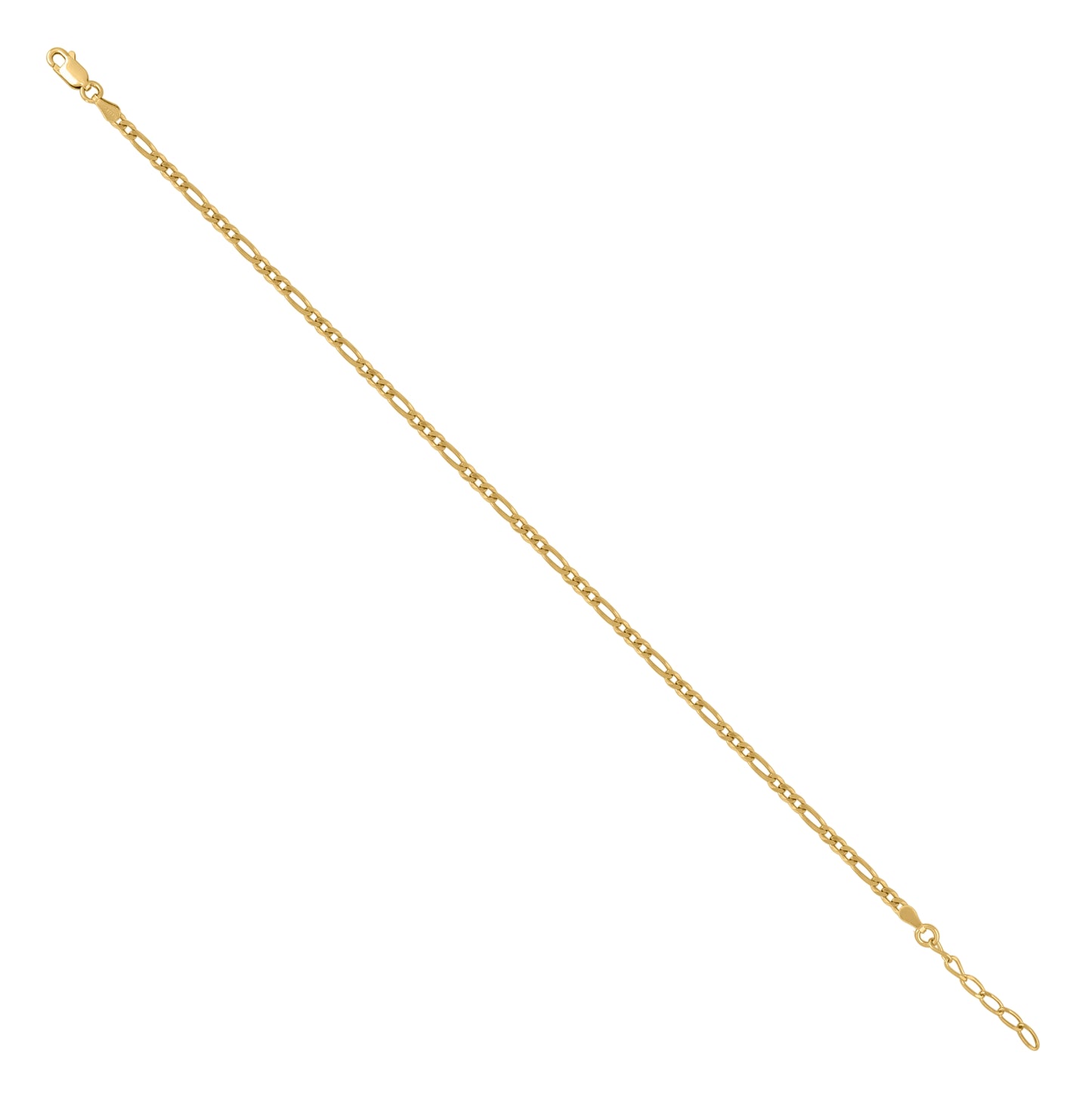 Sterling Silver Yellow-Tone Womens Plain Figaro Chain Anklet 3 mm Size 10 Inches
