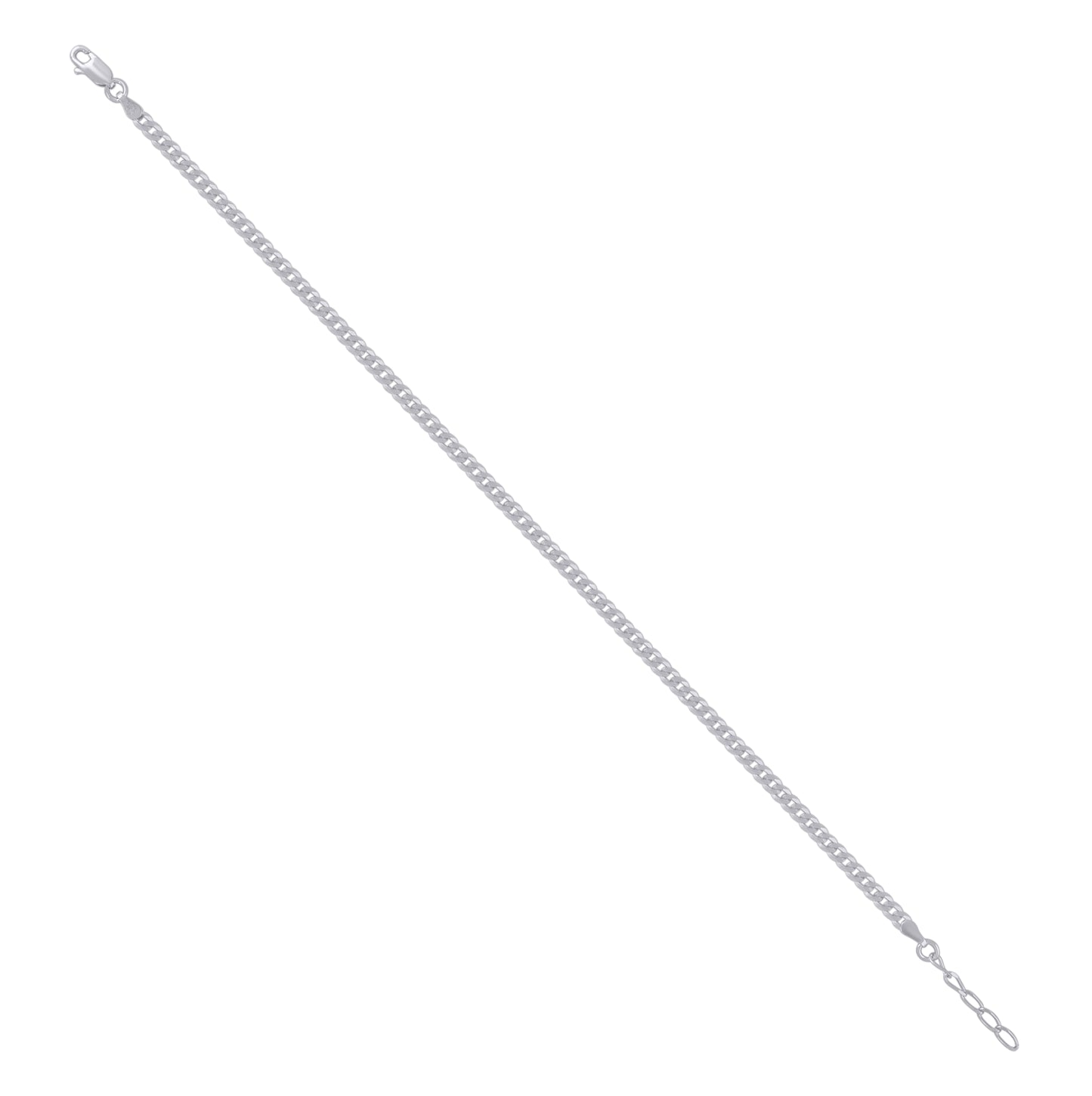 Sterling Silver Rhodium Plated Womens Cuban Chain Anklet 3 mm Size 10 Inches