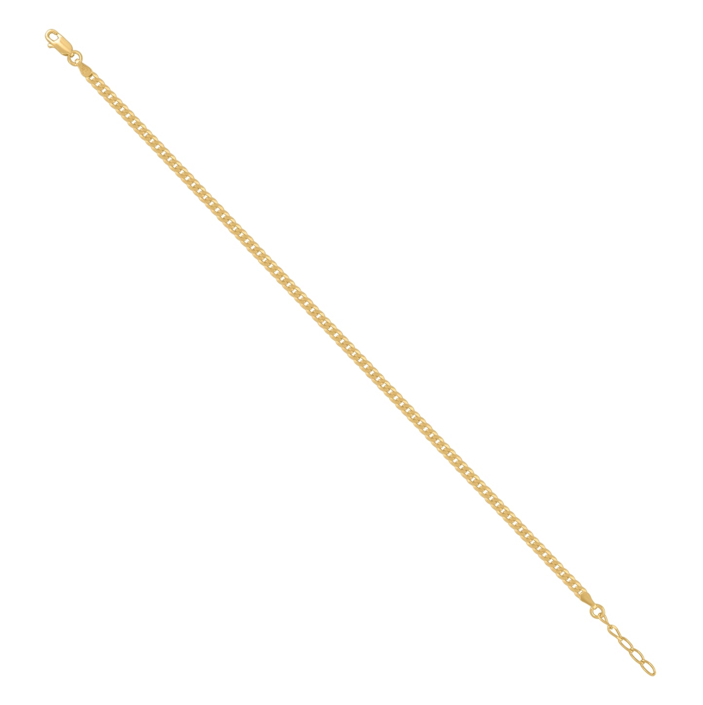 Sterling Silver Yellow-Tone Womens Cuban Chain Anklet 3 mm Size 10 Inches