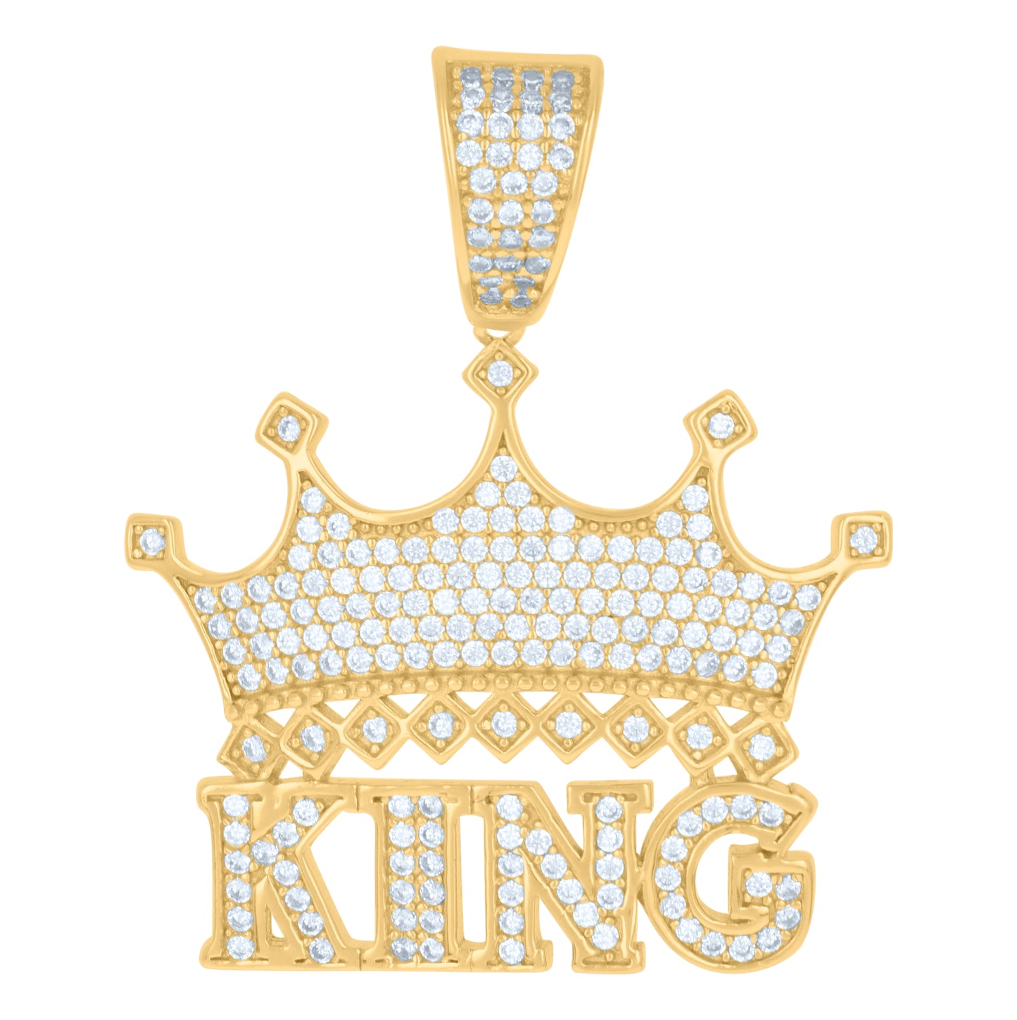 Sterling Silver Mens Cubic-Zirconia King Crown Fashion Charm Pendant