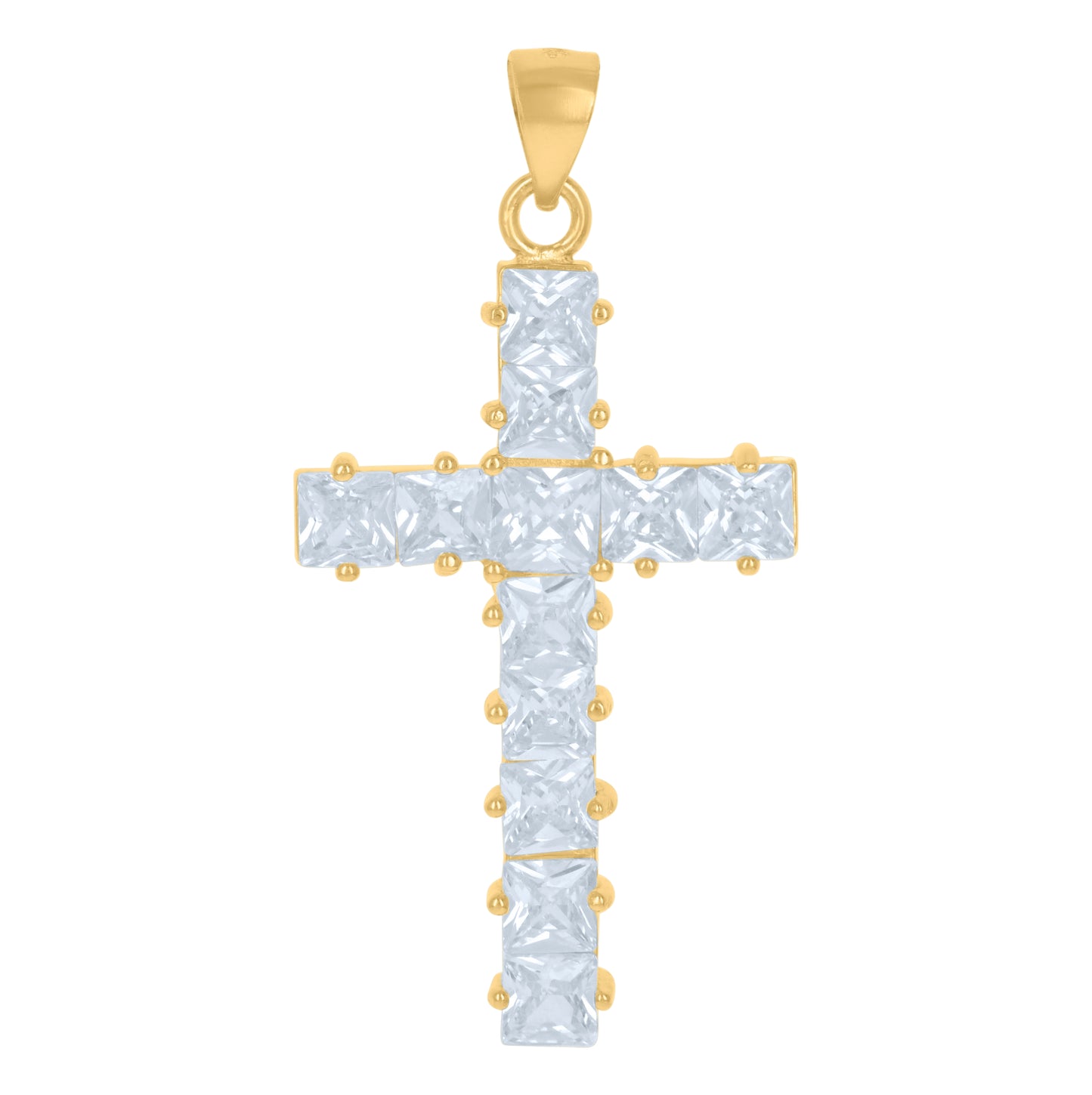 Sterling Silver Yellow-Tone Mens Princess-Cut Cubic-Zirconia Cross Religious Charm Pendant