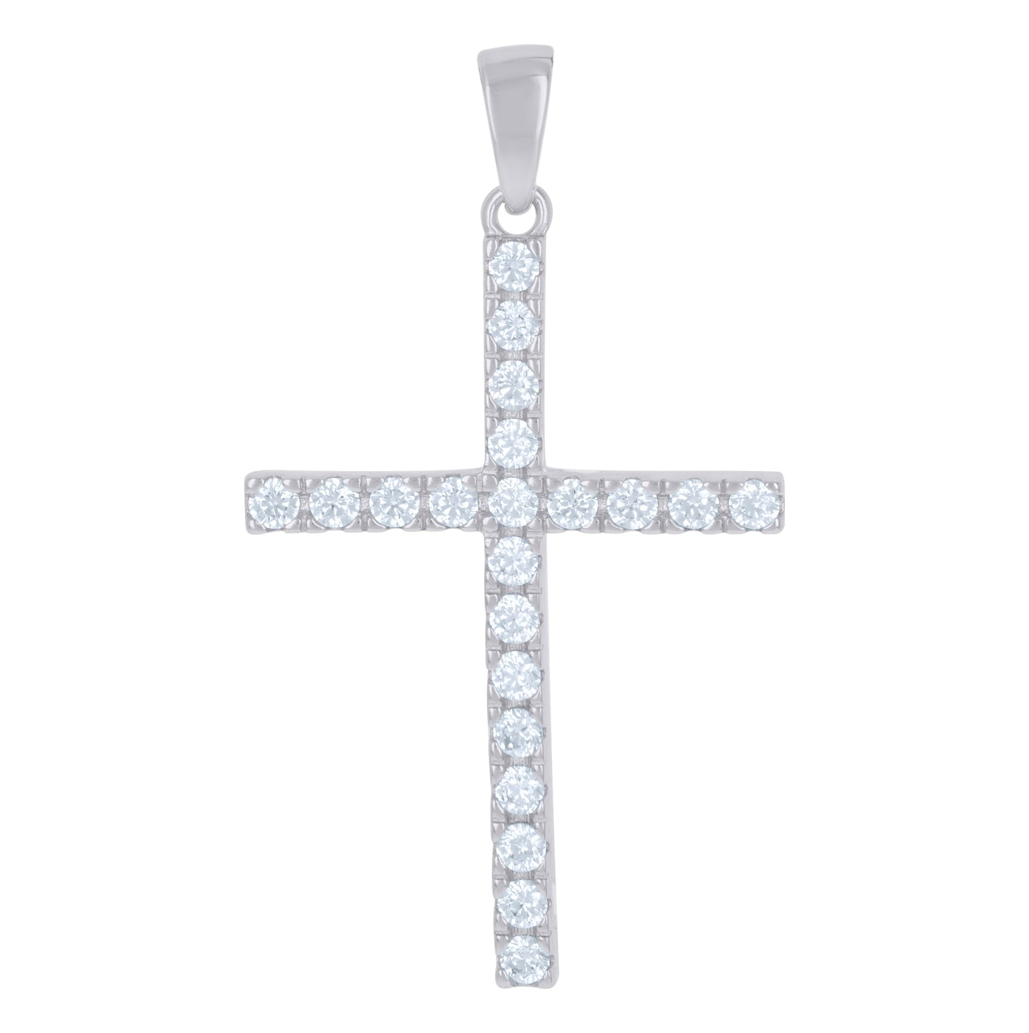 Sterling Silver Mens Cubic-Zirconia Cross Religious Charm Pendant