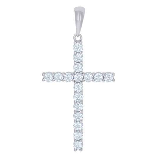 Sterling Silver Mens Cubic-Zirconia Cross Religious Charm Pendant