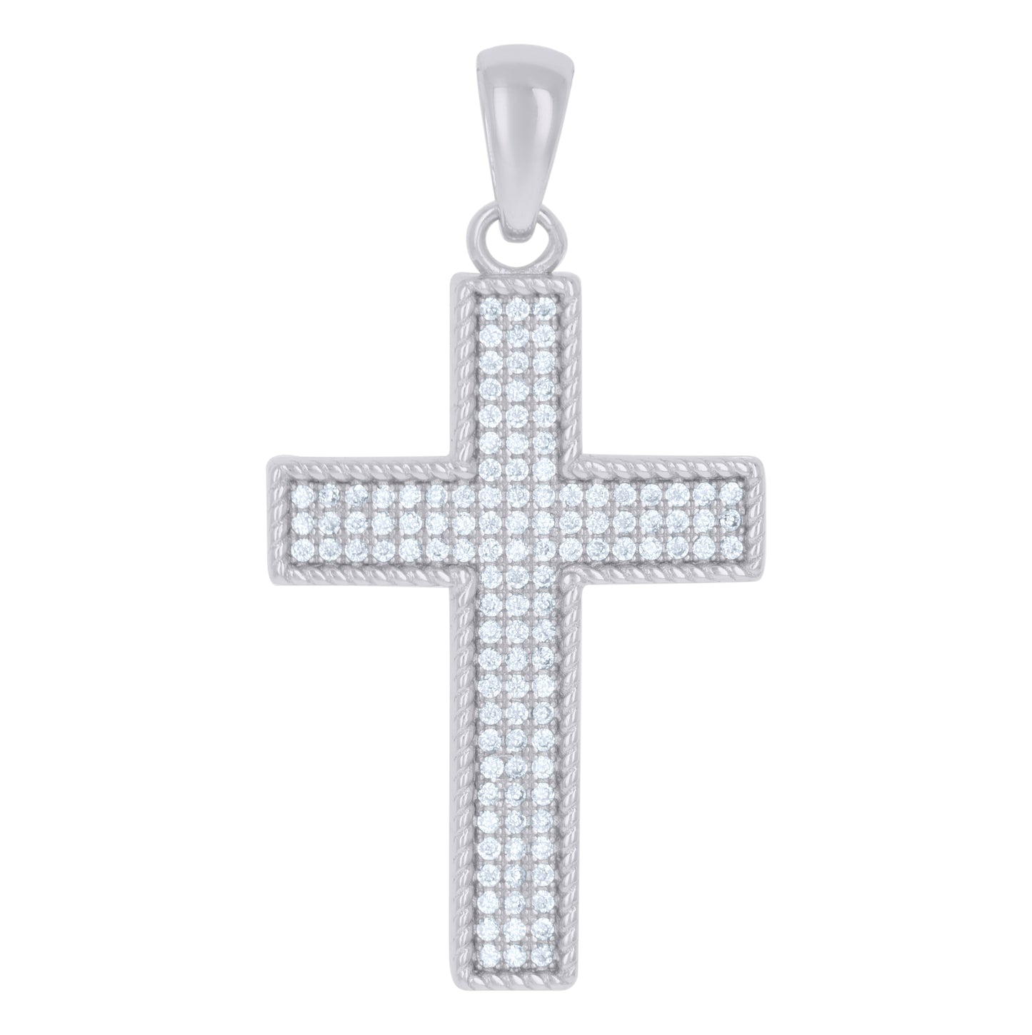 Sterling Silver Mens Cubic-Zirconia Cross Religious Charm Pendant