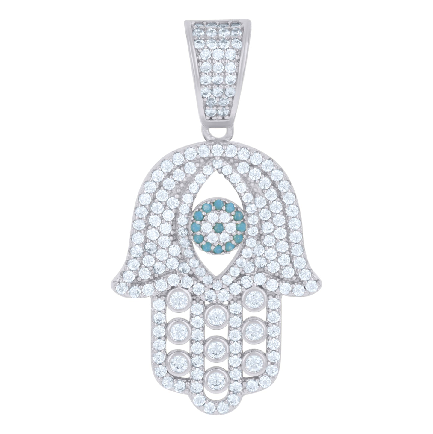 Sterling Silver Mens Cubic-Zirconia Humsa Symbol Religious Charm Pendant