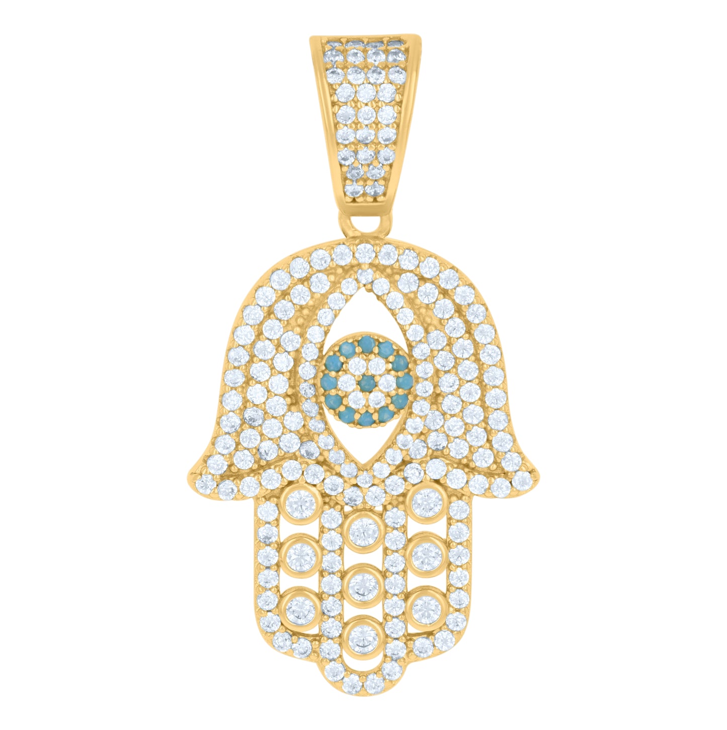 Sterling Silver Mens Cubic-Zirconia Humsa Symbol Religious Charm Pendant