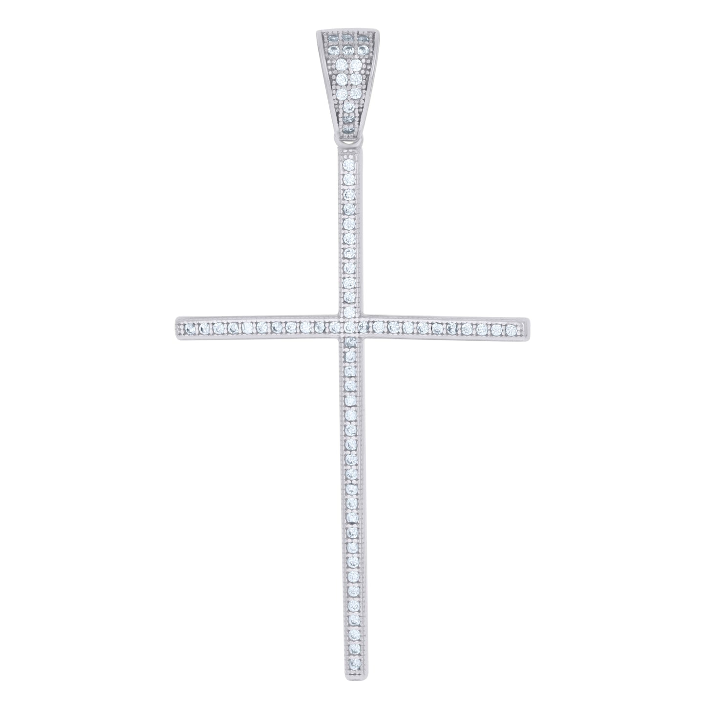 Sterling Silver Mens Cubic-Zirconia Cross Religious Charm Pendant