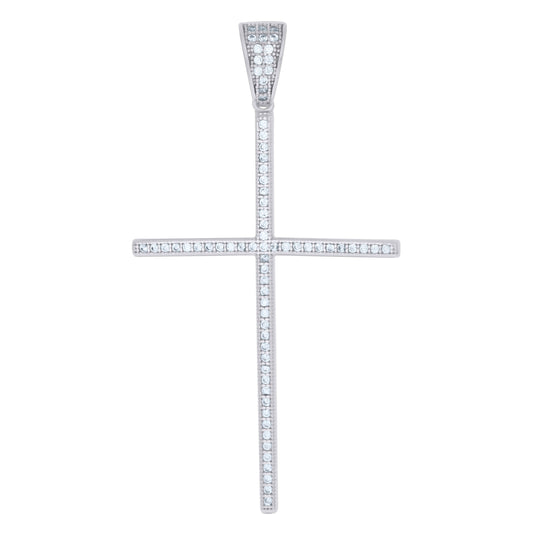 Sterling Silver Mens Cubic-Zirconia Cross Religious Charm Pendant