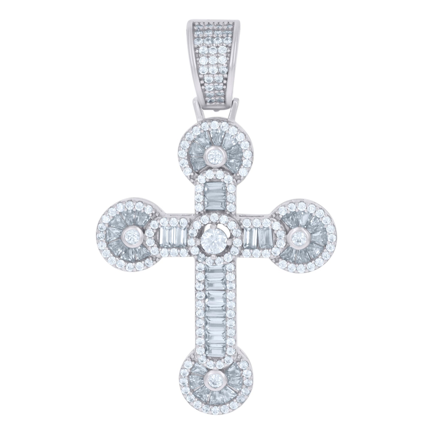 Sterling Silver Mens Cubic-Zirconia Cross Religious Charm Pendant