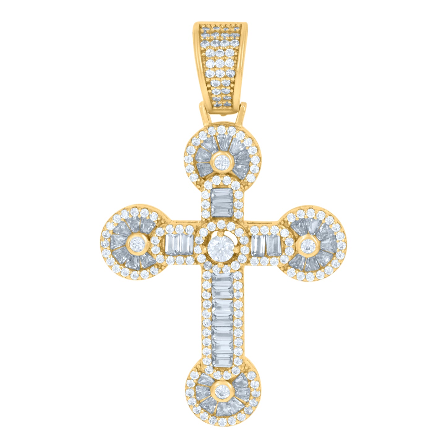 Sterling Silver Mens Cubic-Zirconia Cross Religious Charm Pendant