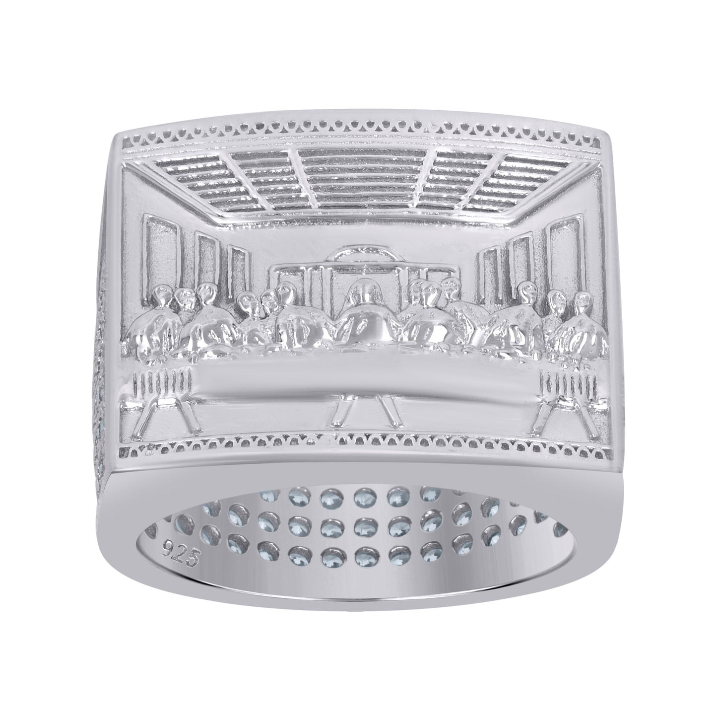 Sterling Silver Mens Cubic-Zirconia Last Supper Religious Bridal Anniversary Wedding Engagement Band Ring
