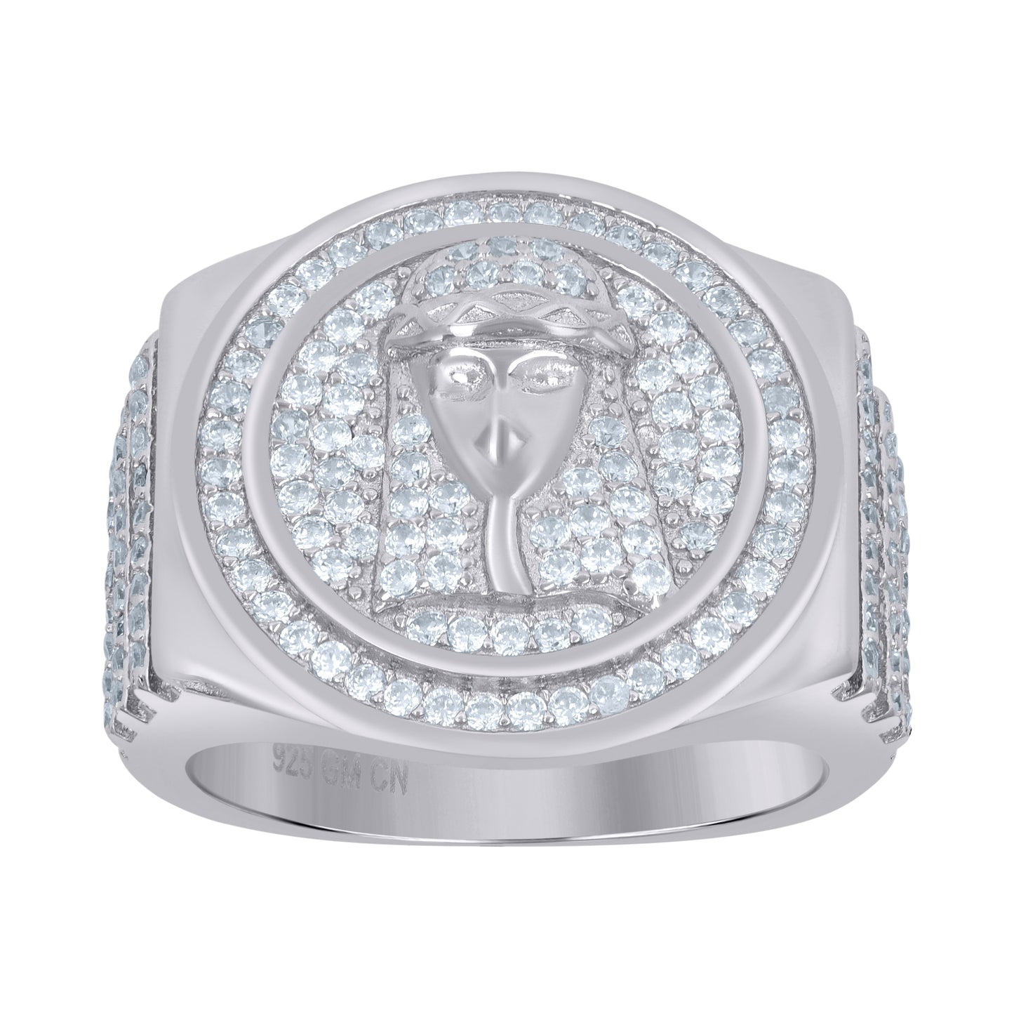 Sterling Silver Men's Cubic-Zirconia Jesus Religious Bridal Anniversary Wedding Engagement Band Ring