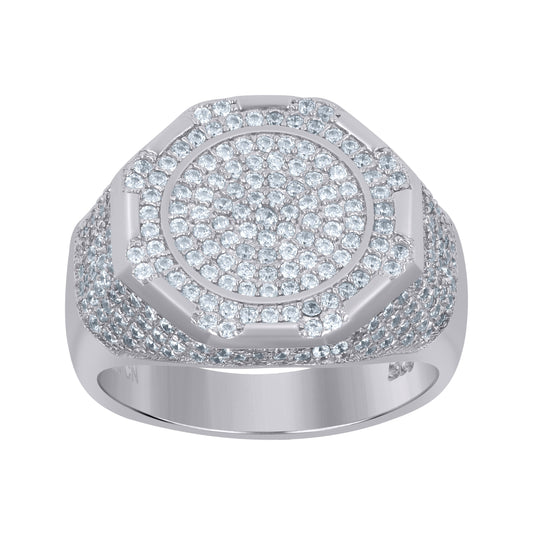 Sterling Silver Mens Cubic-Zirconia Octagon Head Fashion Bridal Anniversary Wedding Engagement Band Ring