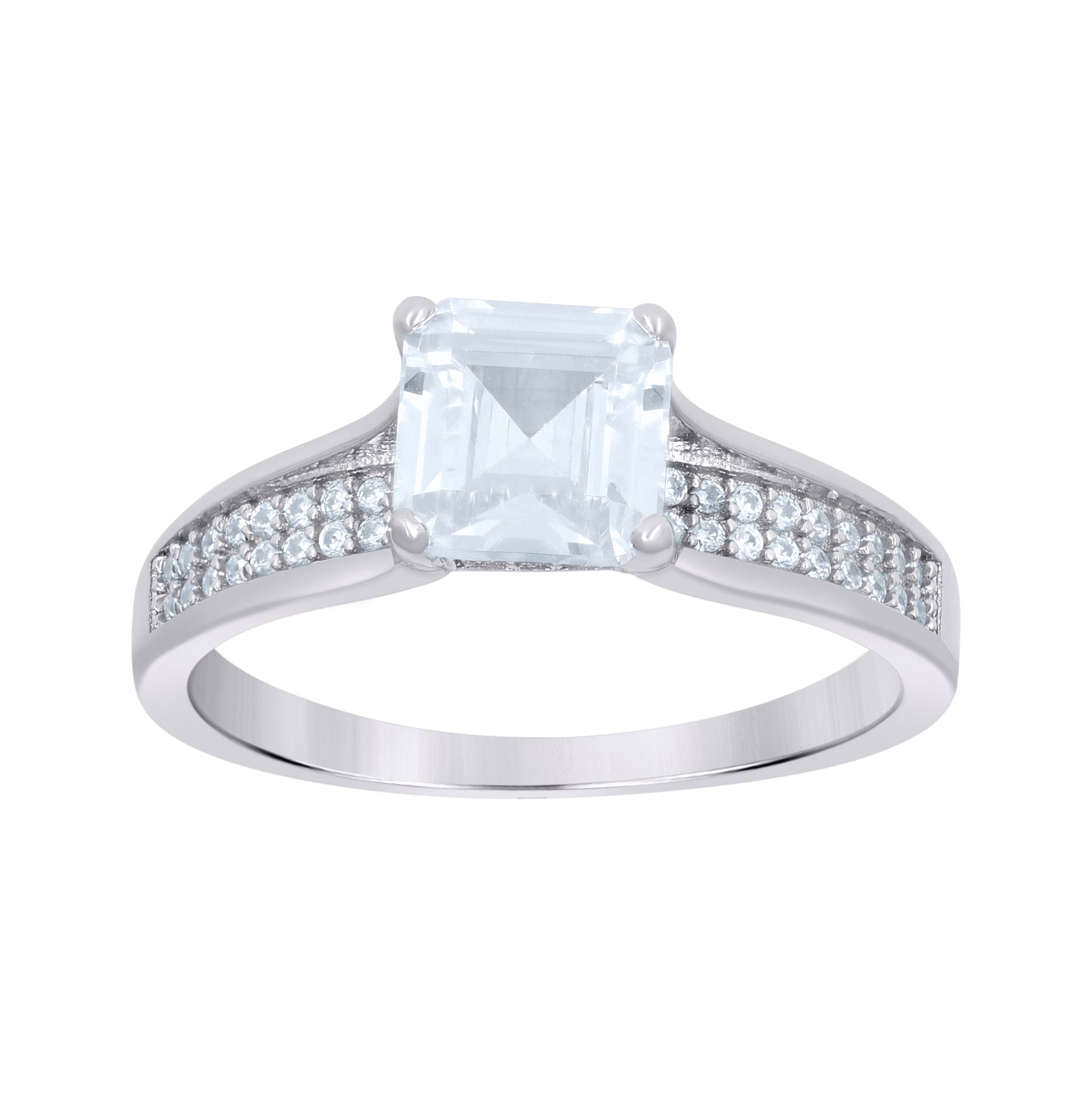 Sterling Silver Womens Cushion-Cut Round Cubic-Zirconia Square Head Duo Bridal Anniversary Wedding Engagement Band Ring Set