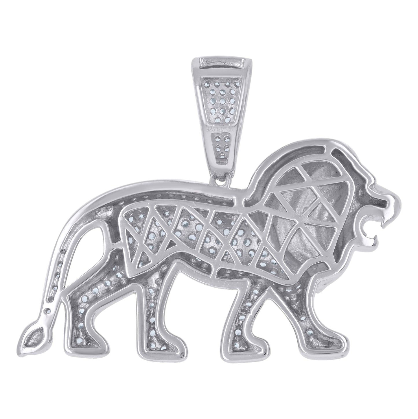 Sterling Silver Mens Cubic-Zirconia Leo/Lion Animal Zodiac Sign/Wildlife Charm Pendant