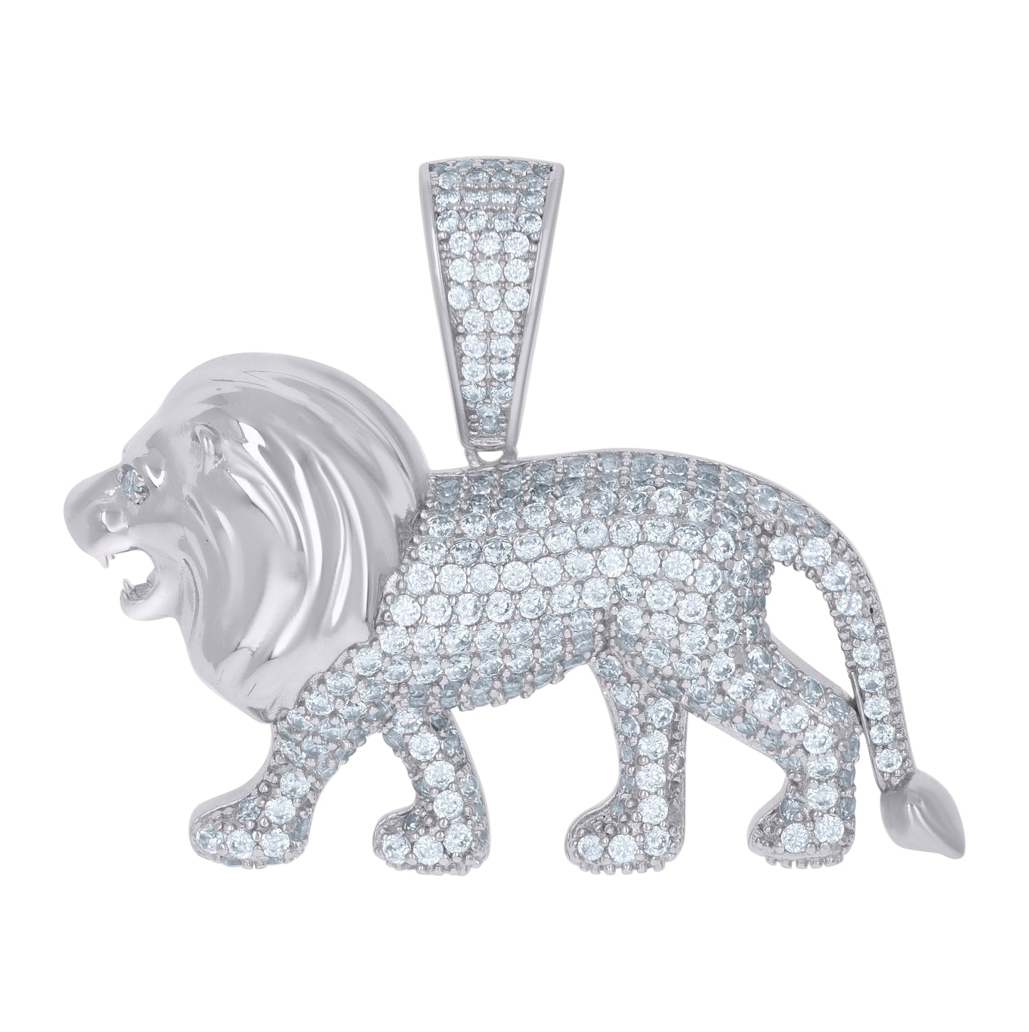 Sterling Silver Mens Cubic-Zirconia Leo/Lion Animal Zodiac Sign/Wildlife Charm Pendant