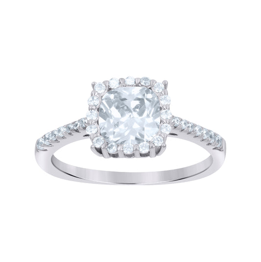 Sterling Silver Womens Cushion-Cut Round Cubic-Zirconia Square Head Fashion Bridal Anniversary Wedding Engagement Band Ring
