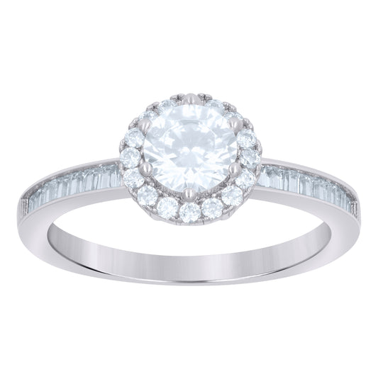 Sterling Silver Women's Baguette Round Cubic-Zirconia Fashion Bridal Anniversary Wedding Engagement Band Ring