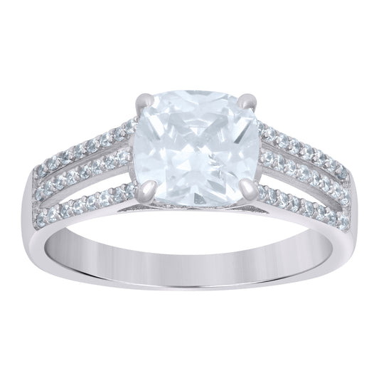 Sterling Silver Womens Cushion-Cut Round Cubic-Zirconia Fashion Bridal Anniversary Wedding Engagement Band Ring