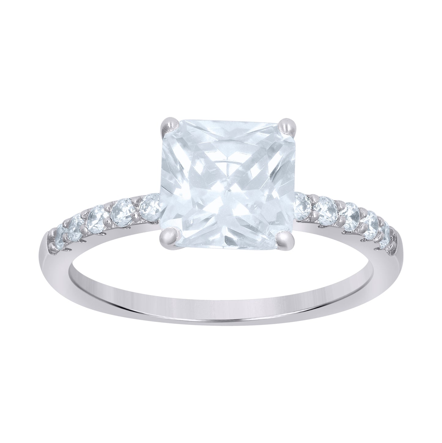Sterling Silver Womens Princess-Cut Round Cubic-Zirconia Square Head Duo Bridal Anniversary Wedding Engagement Band Ring Set