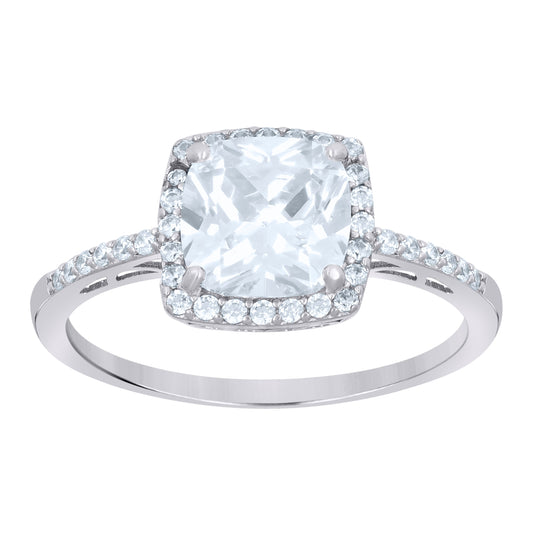 Sterling Silver Women's Cushion-Cut Round Cubic-Zirconia Square Head Fashion Bridal Anniversary Wedding Engagement Band Ring