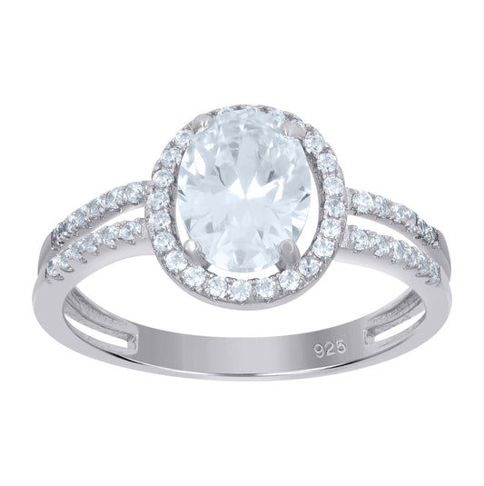 Sterling Silver Womens Oval Round Cubic-Zirconia Oval Head Fashion Bridal Anniversary Wedding Engagement Band Ring