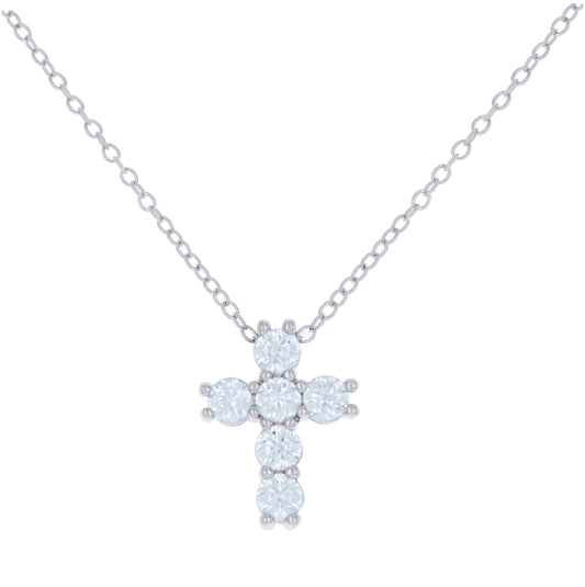 Sterling Silver Womens Cubic-Zirconia Cross Religious Charm Necklace
