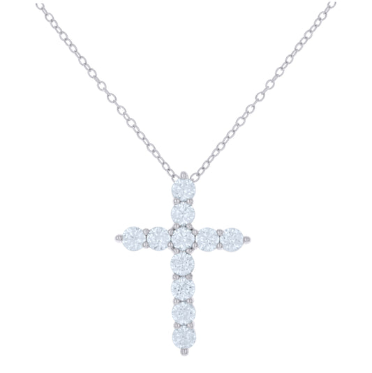 Sterling Silver Womens Cubic-Zirconia Cross Religious Charm Necklace