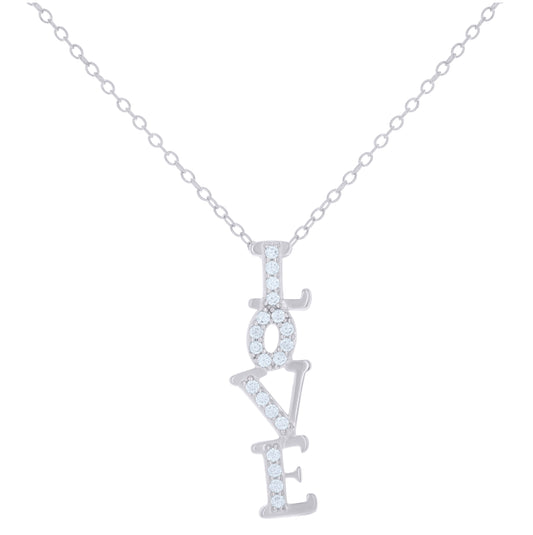 Sterling Silver Womens Cubic-Zirconia LOVE Charm Necklace
