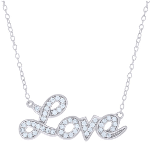 Sterling Silver Womens Cubic-Zirconia LOVE Charm Necklace
