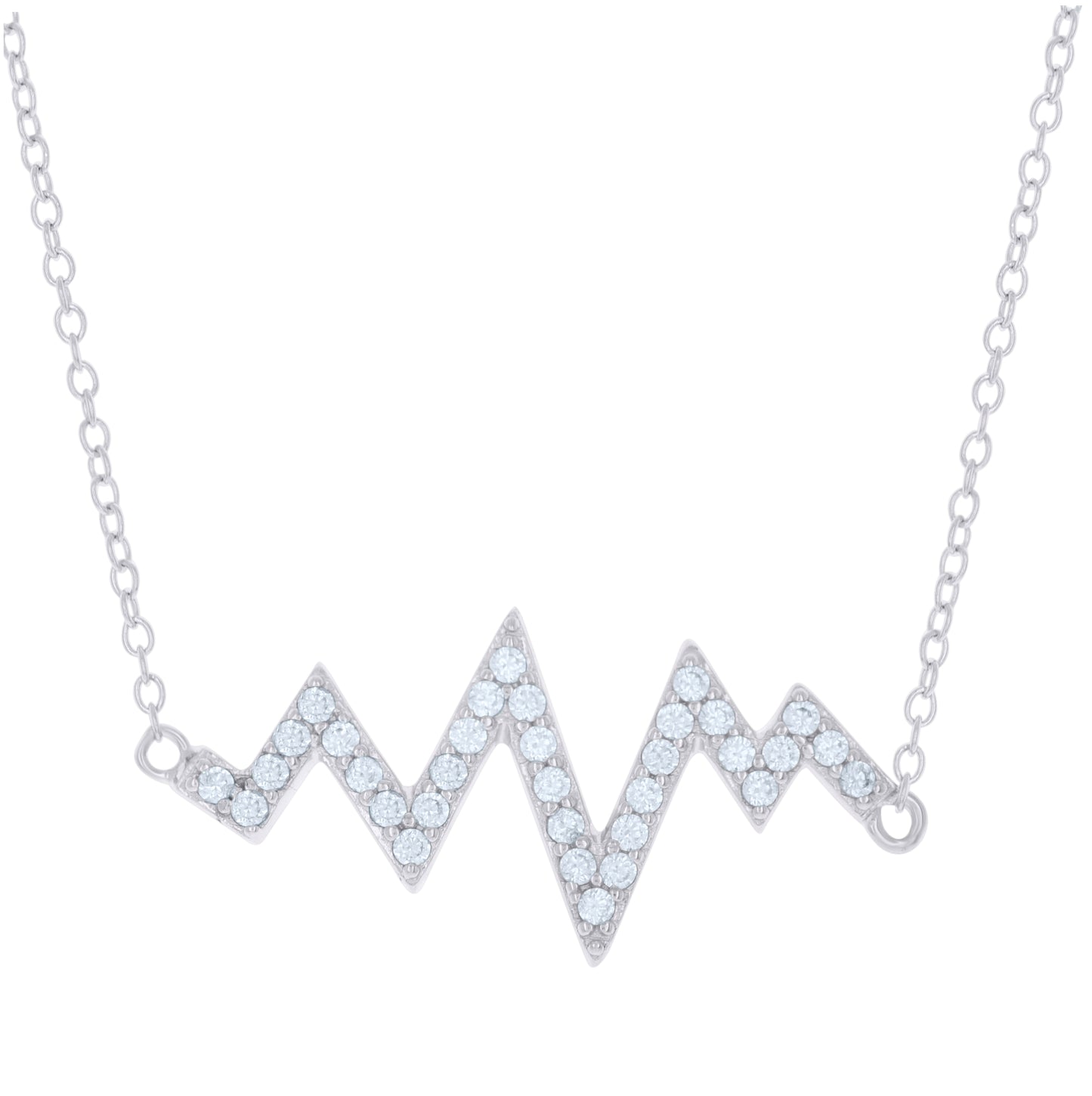 Sterling Silver Womens Cubic-Zirconia Heartbeat Charm Necklace